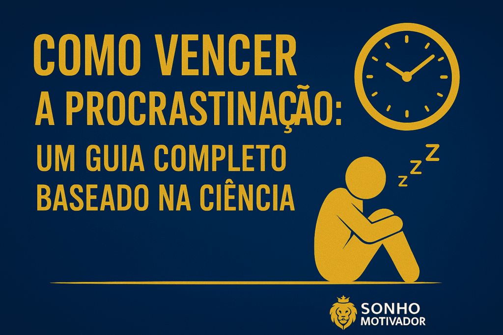 Ilustração sobre como vencer a procrastinação, com um relógio e uma pessoa sentada.