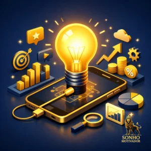 Marketing digital para iniciantes com inovação digital, gráficos de crescimento e estratégias online — Sonho Motivador